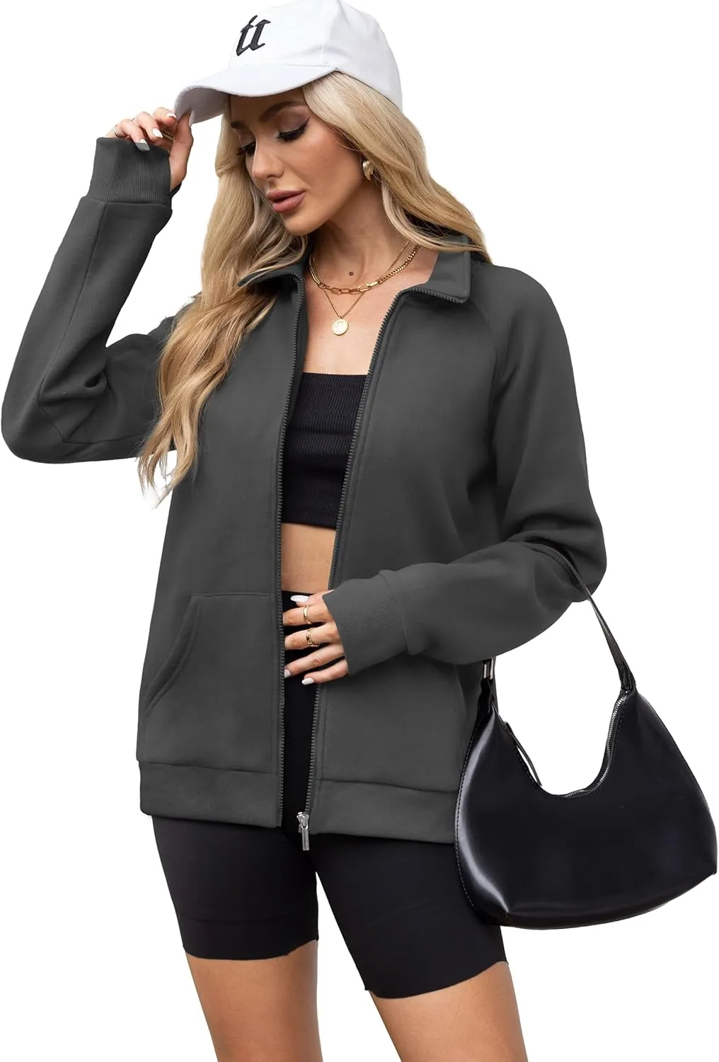 OFEEFAN Women's Full Zip Up Sweatshirt Oversized Fleece Jacket Trendy Hoodies Lightweight Coats with Pockets