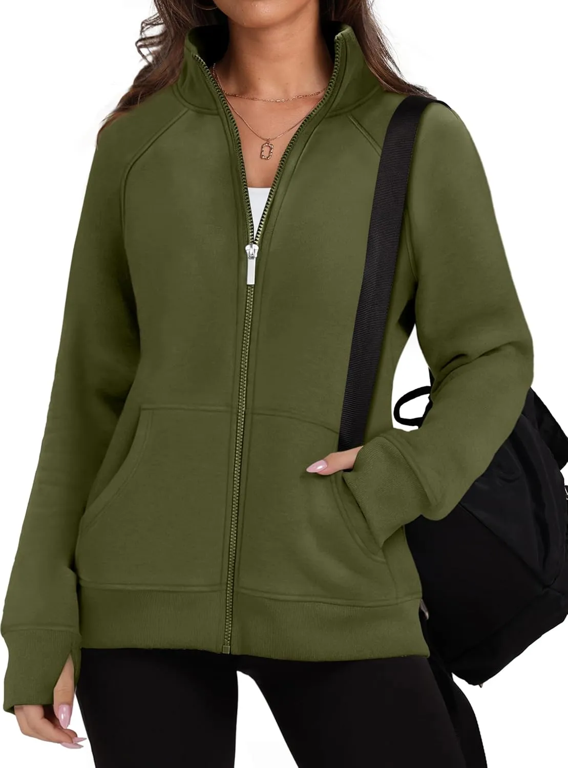 OFEEFAN Women's Full Zip Up Sweatshirt Oversized Fleece Jacket Trendy Hoodies Lightweight Coats with Pockets