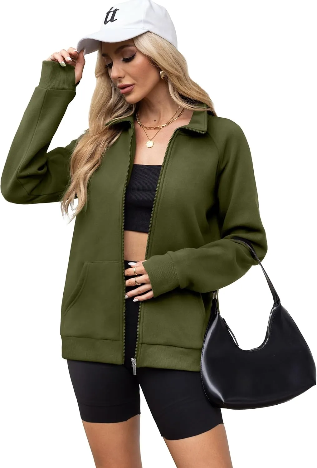 OFEEFAN Women's Full Zip Up Sweatshirt Oversized Fleece Jacket Trendy Hoodies Lightweight Coats with Pockets