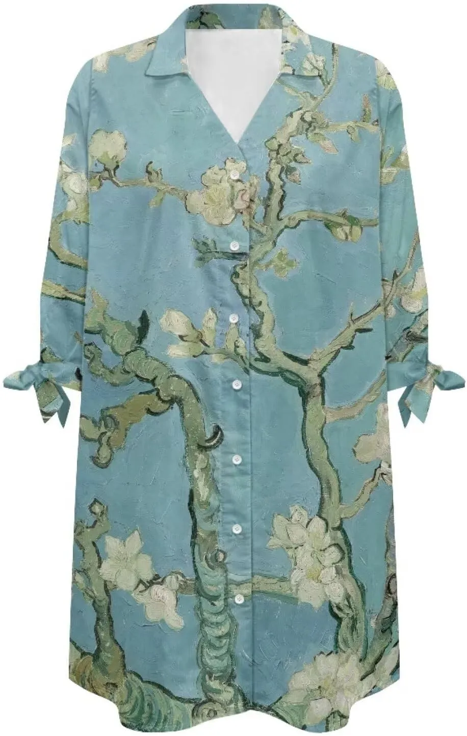 Oil Painting Printed Classic Hawaiian-Shirt Women's Casual Button Down 3/4 Sleeve Shirt Vacation Shirt