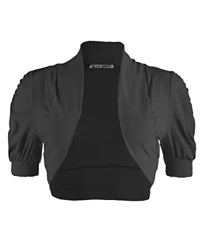 Ollie Arnes Women Basic Short Sleeve Versatile Bolero Shrug Cardign Junior Plus 41 BLACK XL