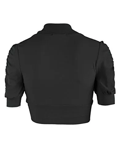 Ollie Arnes Women Basic Short Sleeve Versatile Bolero Shrug Cardign Junior Plus 41 BLACK XL