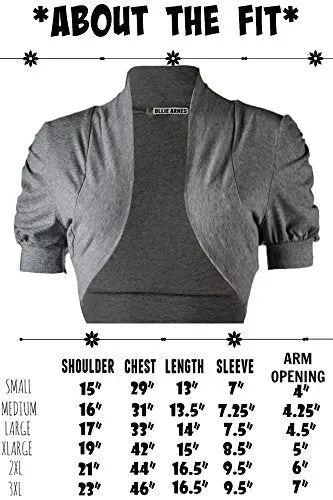 Ollie Arnes Women Basic Short Sleeve Versatile Bolero Shrug Cardign Junior Plus 41 BLACK XL
