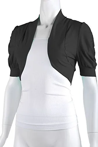 Ollie Arnes Women Basic Short Sleeve Versatile Bolero Shrug Cardign Junior Plus 41 BLACK XL