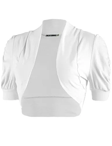 Ollie Arnes Women Basic Short Sleeve Versatile Bolero Shrug Cardign Junior Plus 41 WHITE M