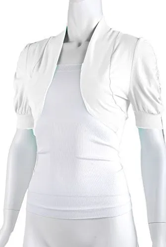 Ollie Arnes Women Basic Short Sleeve Versatile Bolero Shrug Cardign Junior Plus 41 WHITE M