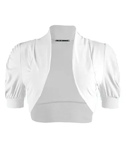 Ollie Arnes Women Basic Short Sleeve Versatile Bolero Shrug Cardign Junior Plus 41 WHITE M