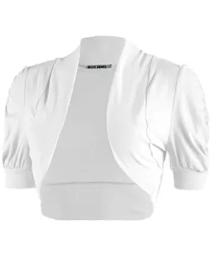 Ollie Arnes Women Basic Short Sleeve Versatile Bolero Shrug Cardign Junior Plus 41 WHITE M