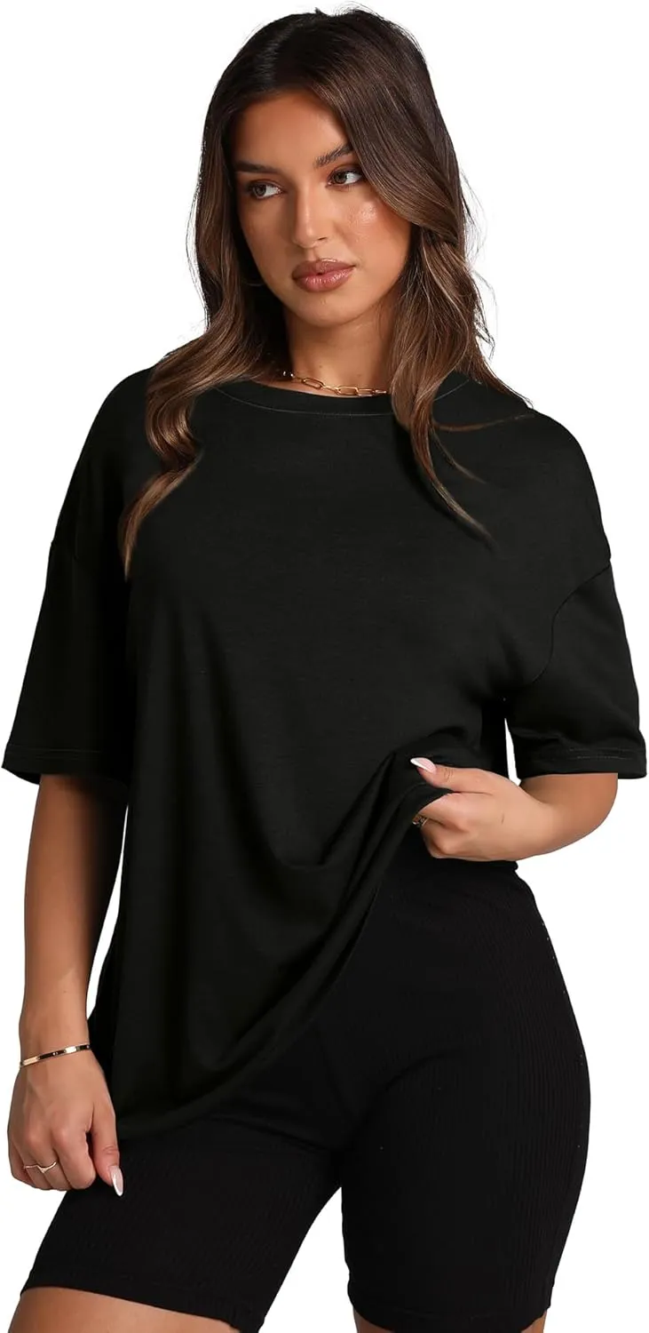 Oversized T Shirts for Women Summer Crewneck Short Sleeve Basic Tops Loose Fit