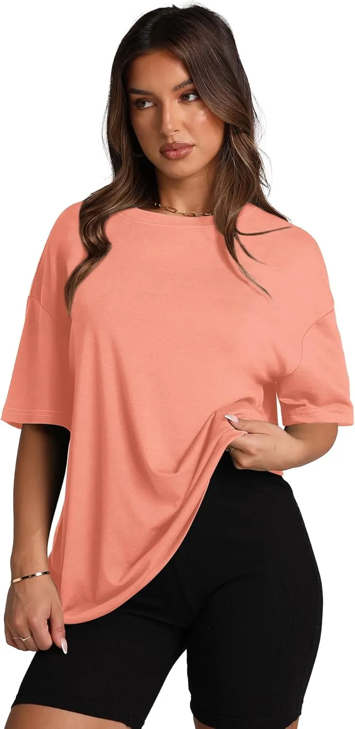 Oversized T Shirts for Women Summer Crewneck Short Sleeve Basic Tops Loose Fit
