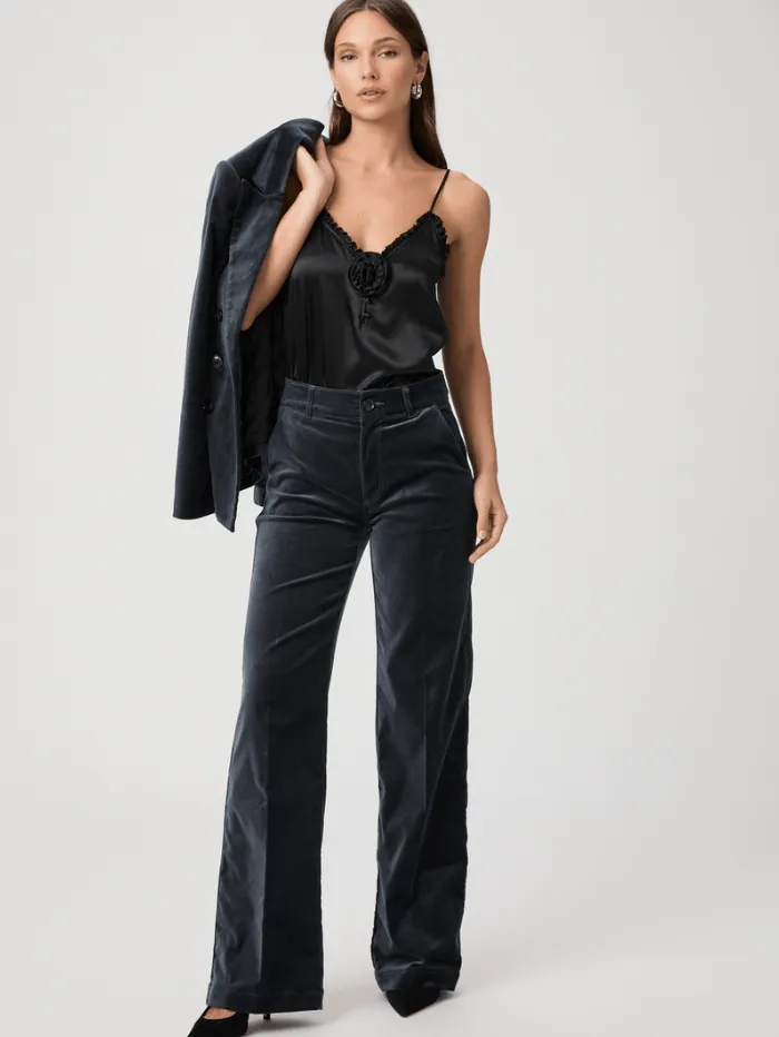 Paige SASHA Blue Velvet Wide Leg Trousers 7165J27-B849
