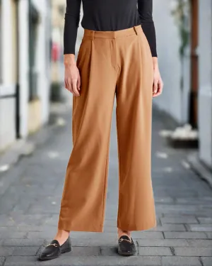 Pamela Mid-High Rise Relaxed Leg Elasticated Pant  - Camel