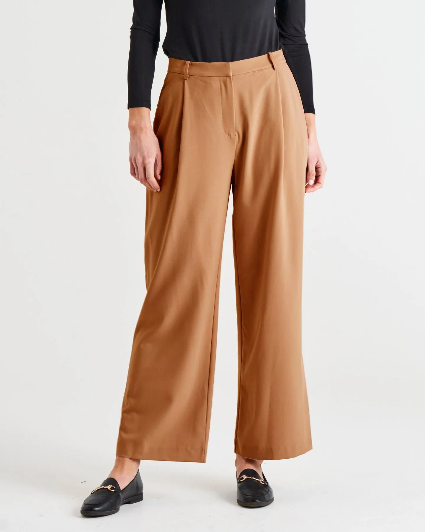 Pamela Mid-High Rise Relaxed Leg Elasticated Pant  - Camel