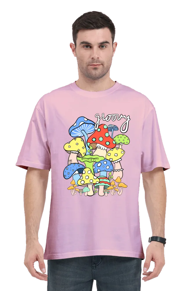 Pastel Breeze Mushroom Printed Oversize T-shirts Unisex