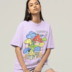 Pastel Breeze Mushroom Printed Oversize T-shirts Unisex