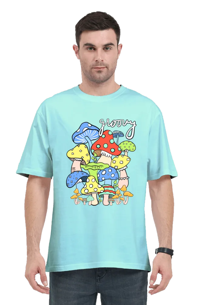 Pastel Breeze Mushroom Printed Oversize T-shirts Unisex