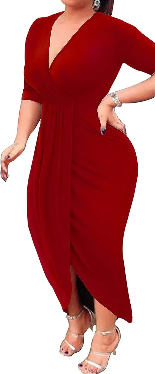 Plus Size Club Dresses for Women Party Night Bodycon Prom Ball Gown Wedding Guest Bridesmaid Midi Dress