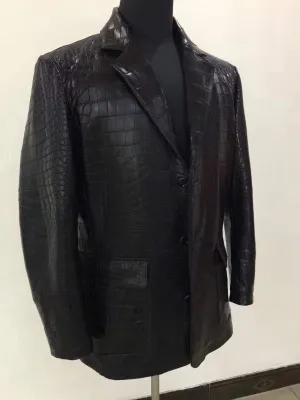 Preorder Suede Crocodile  Leather Blazer  Beige With Embroidery