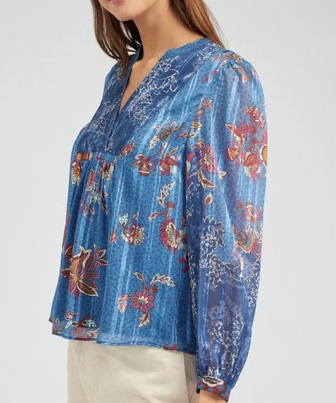 Printed Blouse - Blue Multi - FINAL SALE