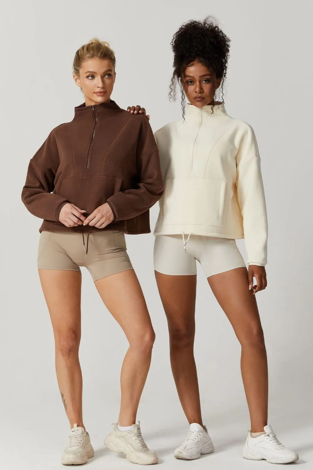 QINSEN Women Half Zip Fleece Sweatshirt Mock Neck Long Sleeve Winter Cozy Sherpa Pullover Sweater Tops
