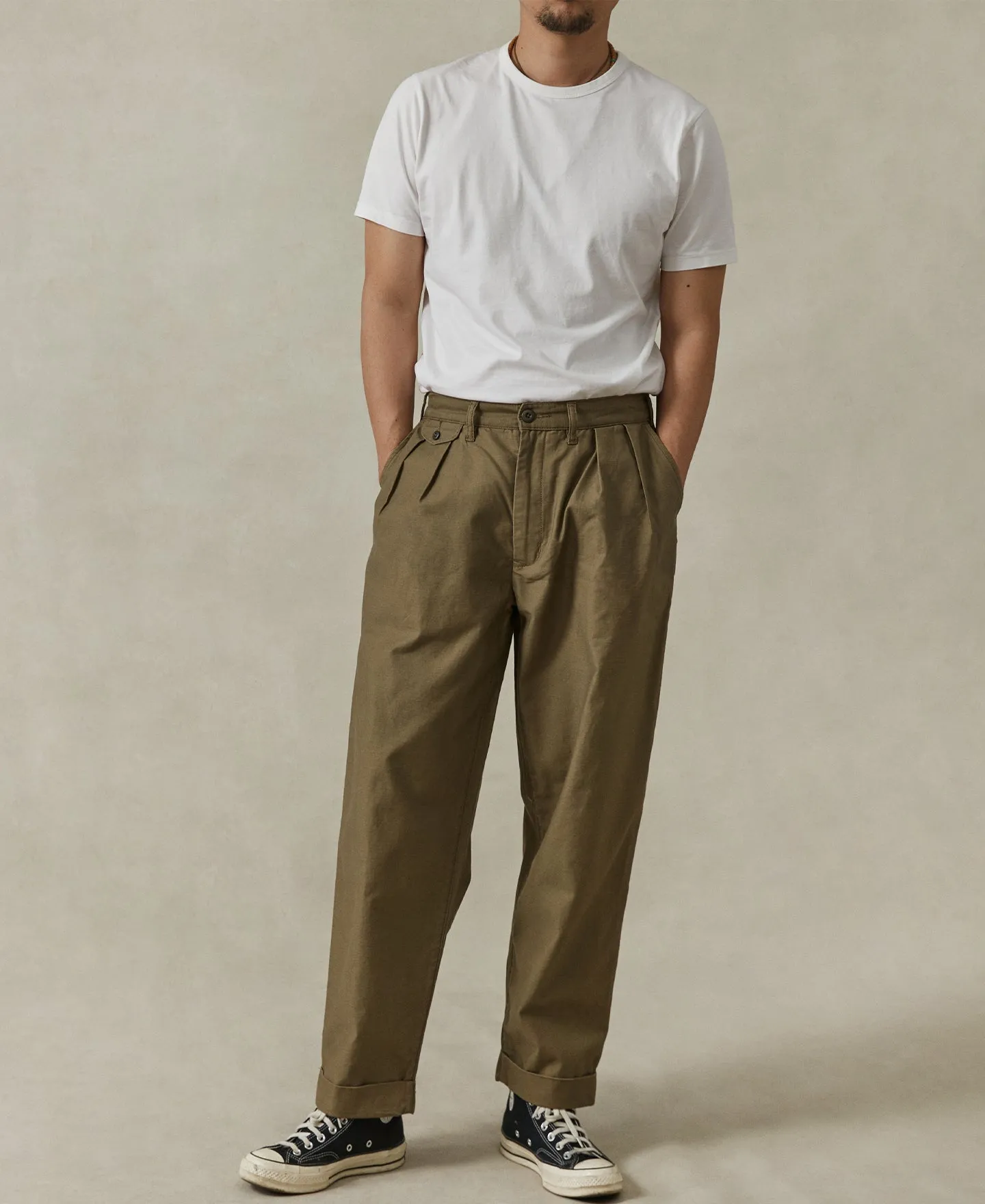 Relaxed Fit Two Tuck Satin Trousers