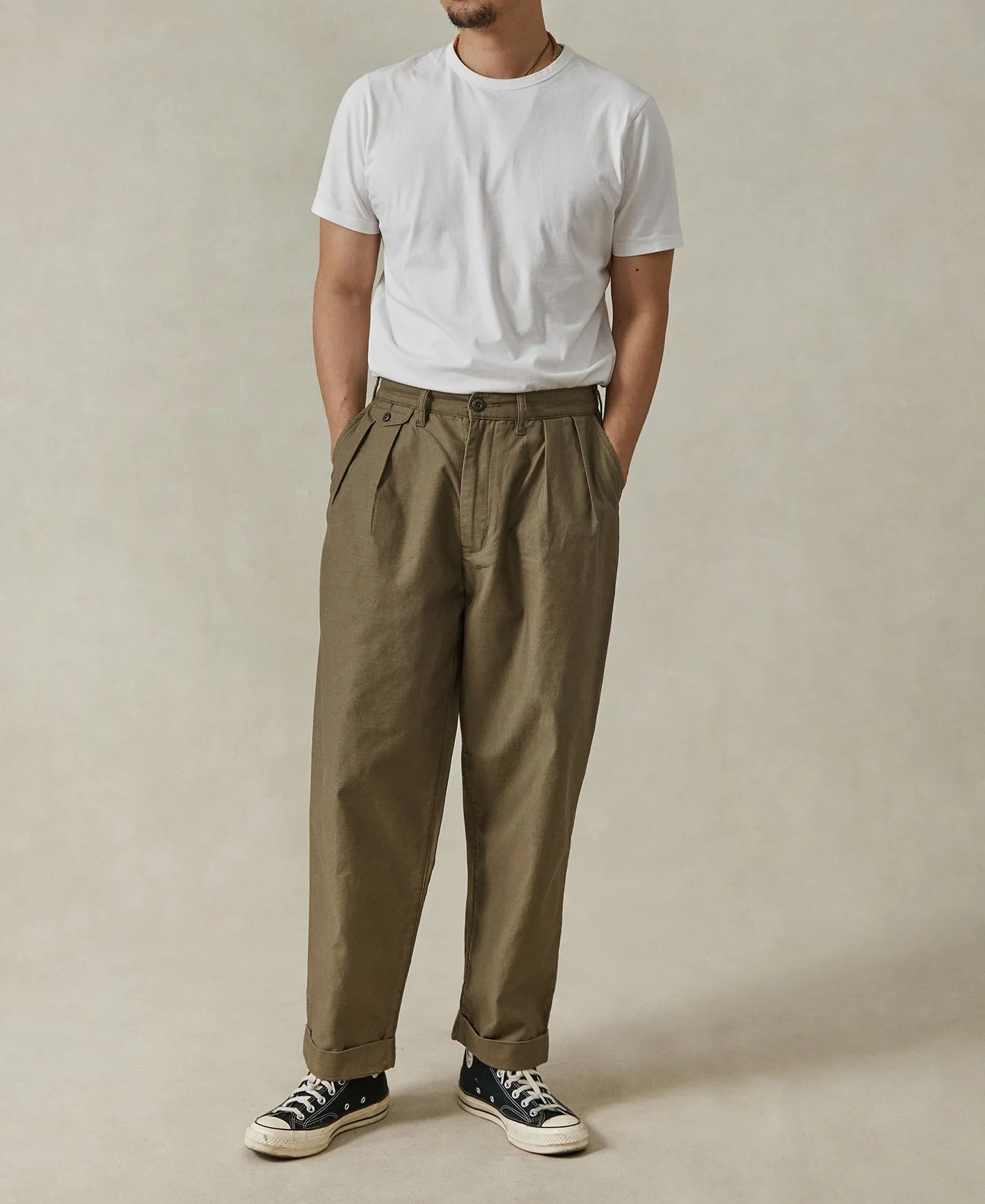 Relaxed Fit Two Tuck Satin Trousers