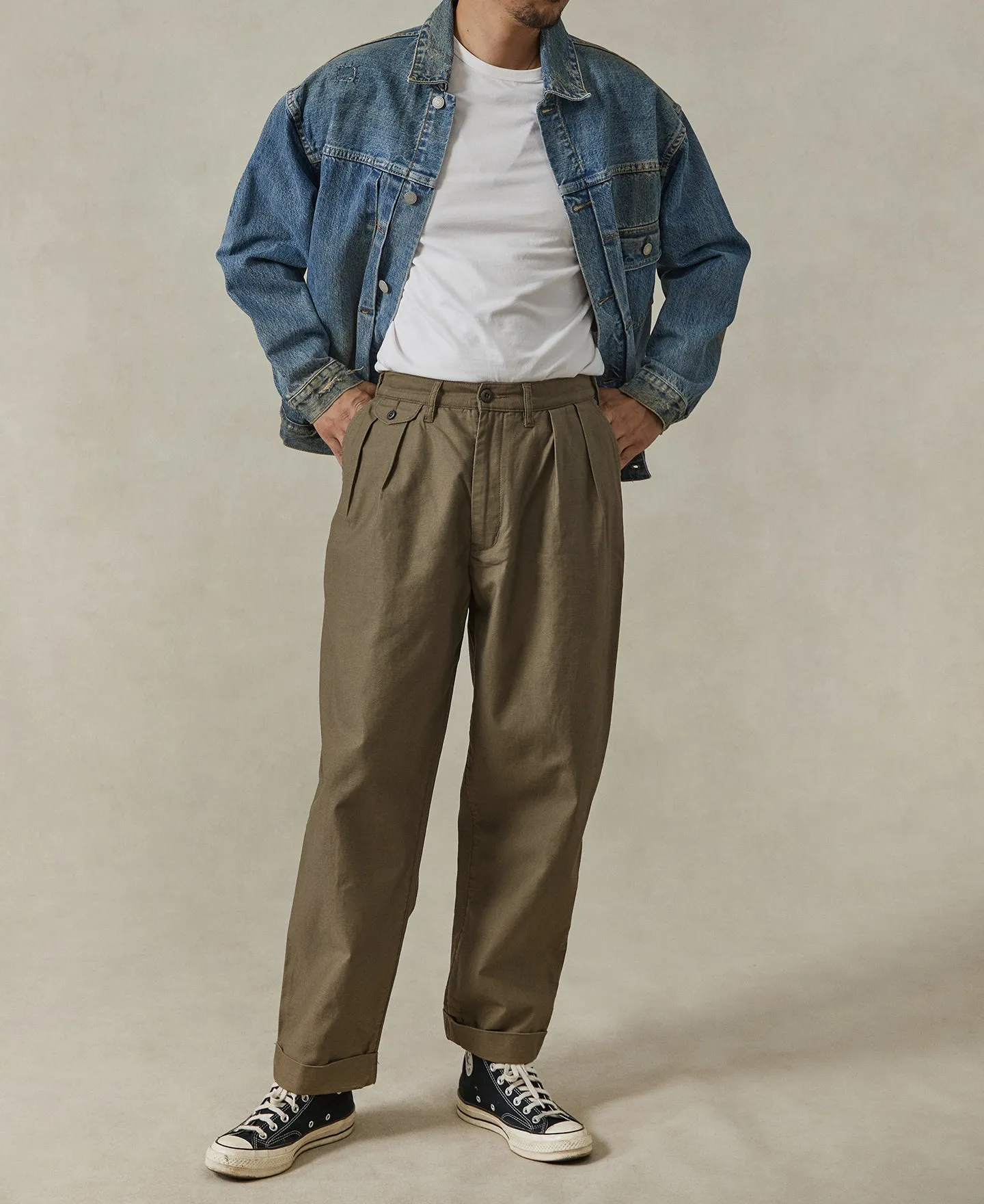 Relaxed Fit Two Tuck Satin Trousers