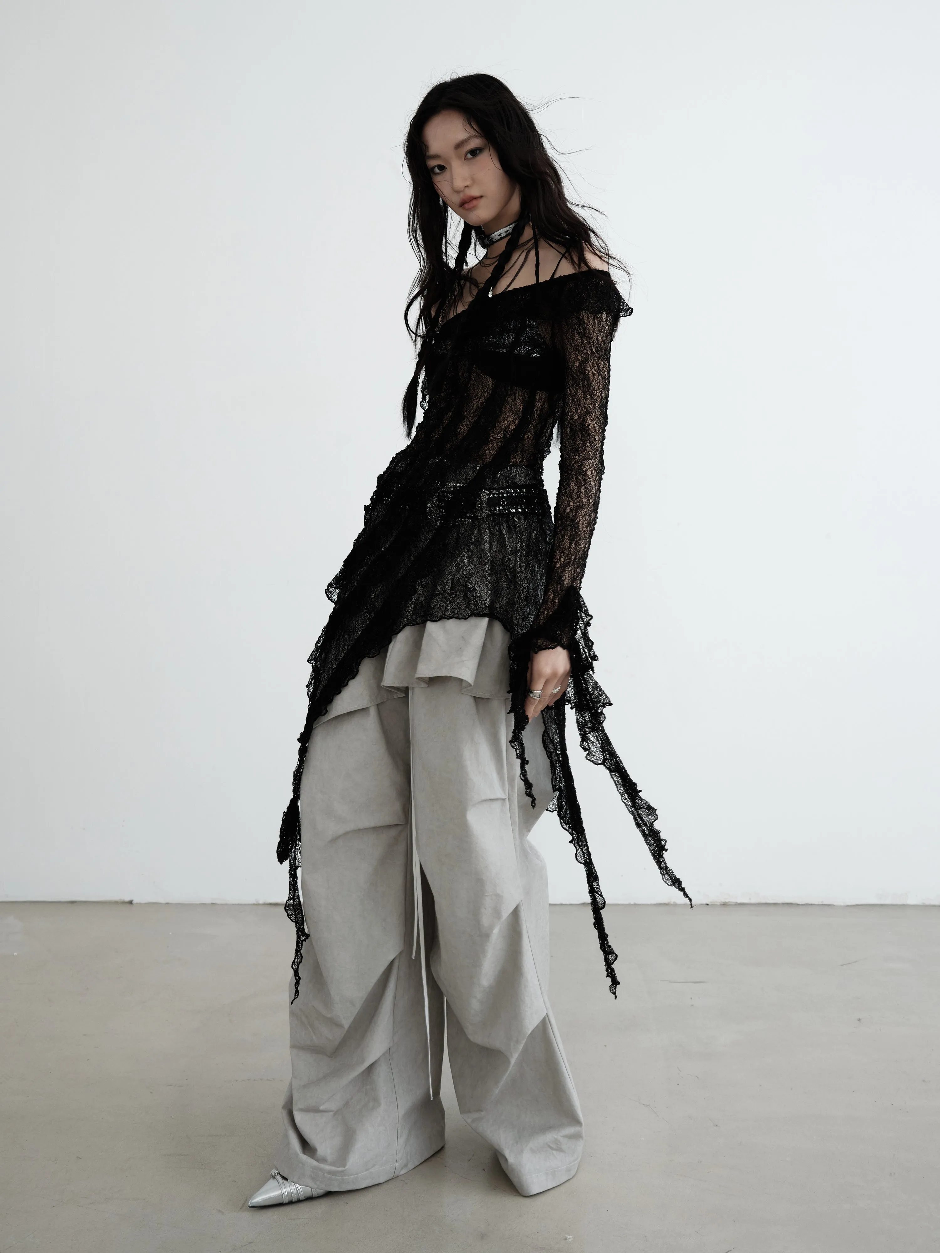 Relaxed Wash Detachable Lotus Skirt Casual Pants