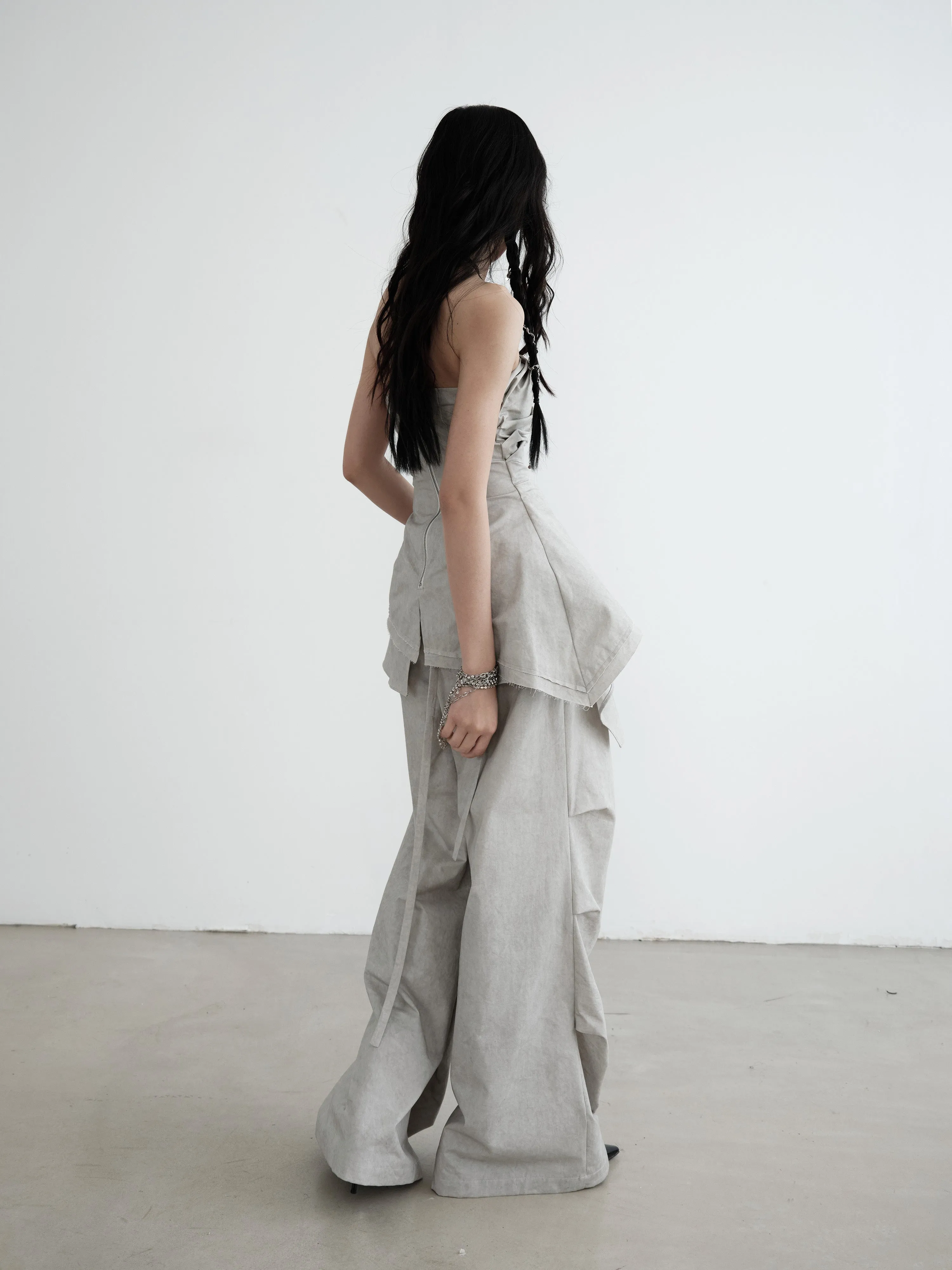 Relaxed Wash Detachable Lotus Skirt Casual Pants