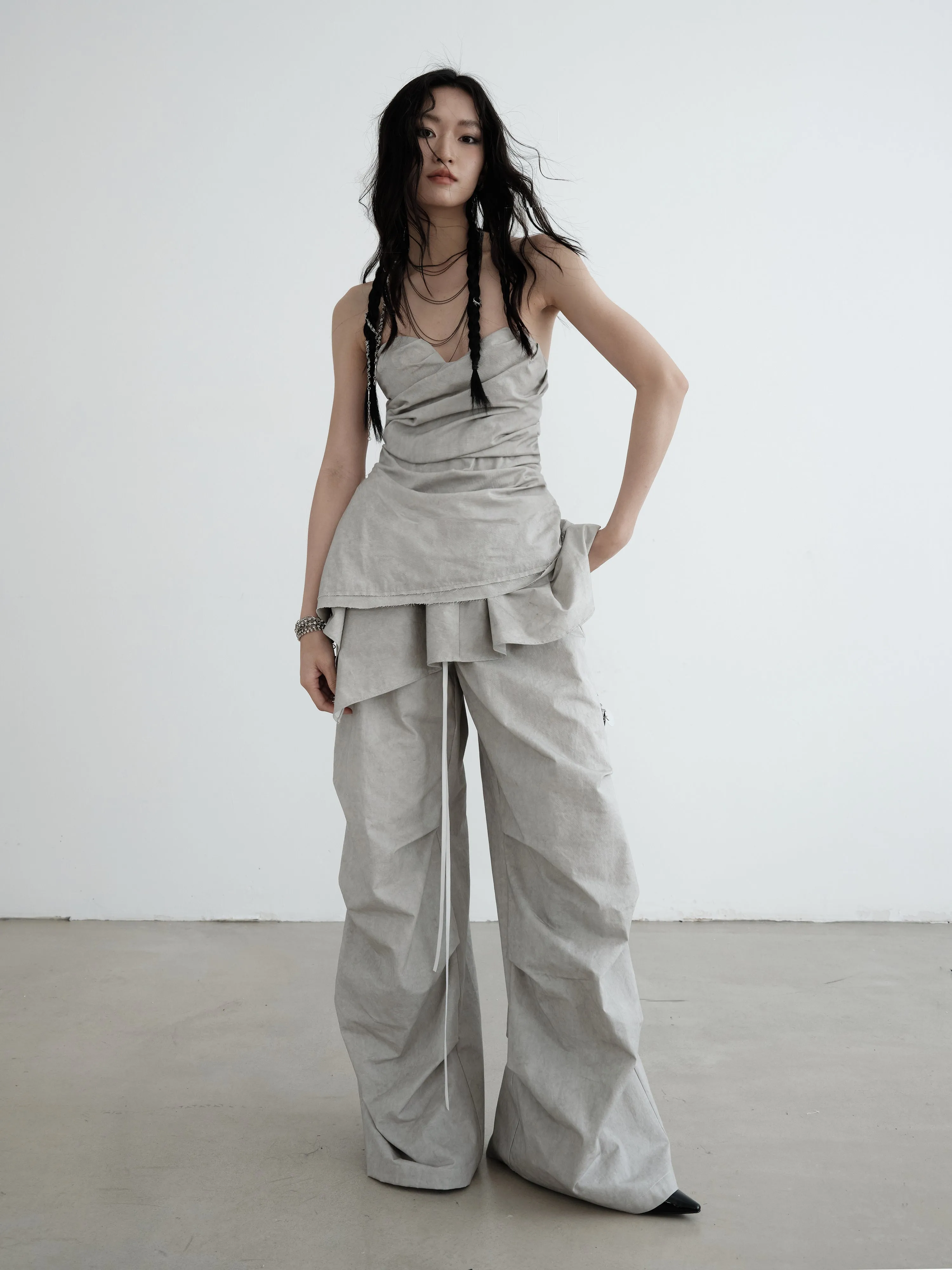 Relaxed Wash Detachable Lotus Skirt Casual Pants