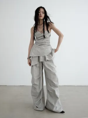 Relaxed Wash Detachable Lotus Skirt Casual Pants