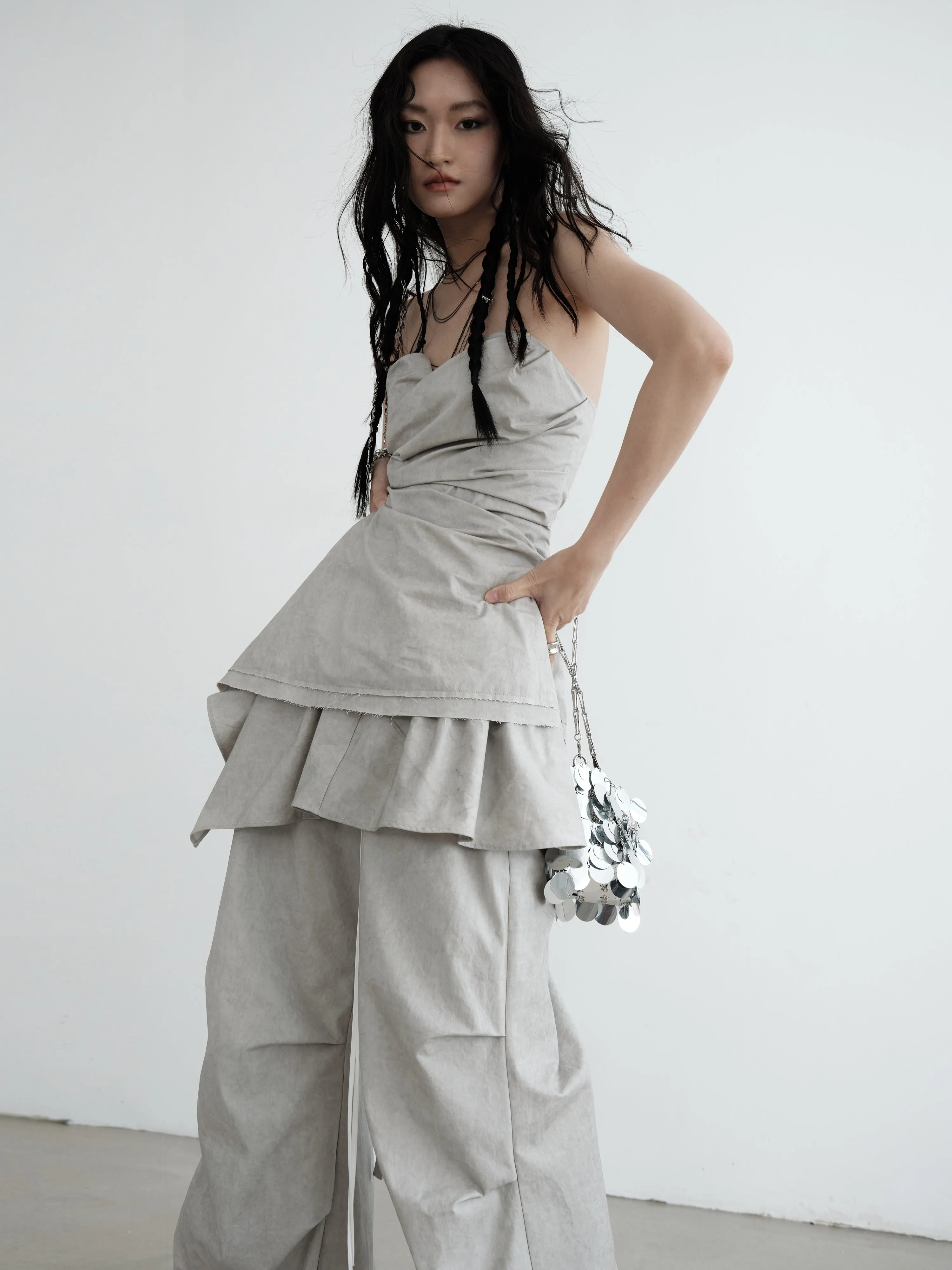 Relaxed Wash Detachable Lotus Skirt Casual Pants
