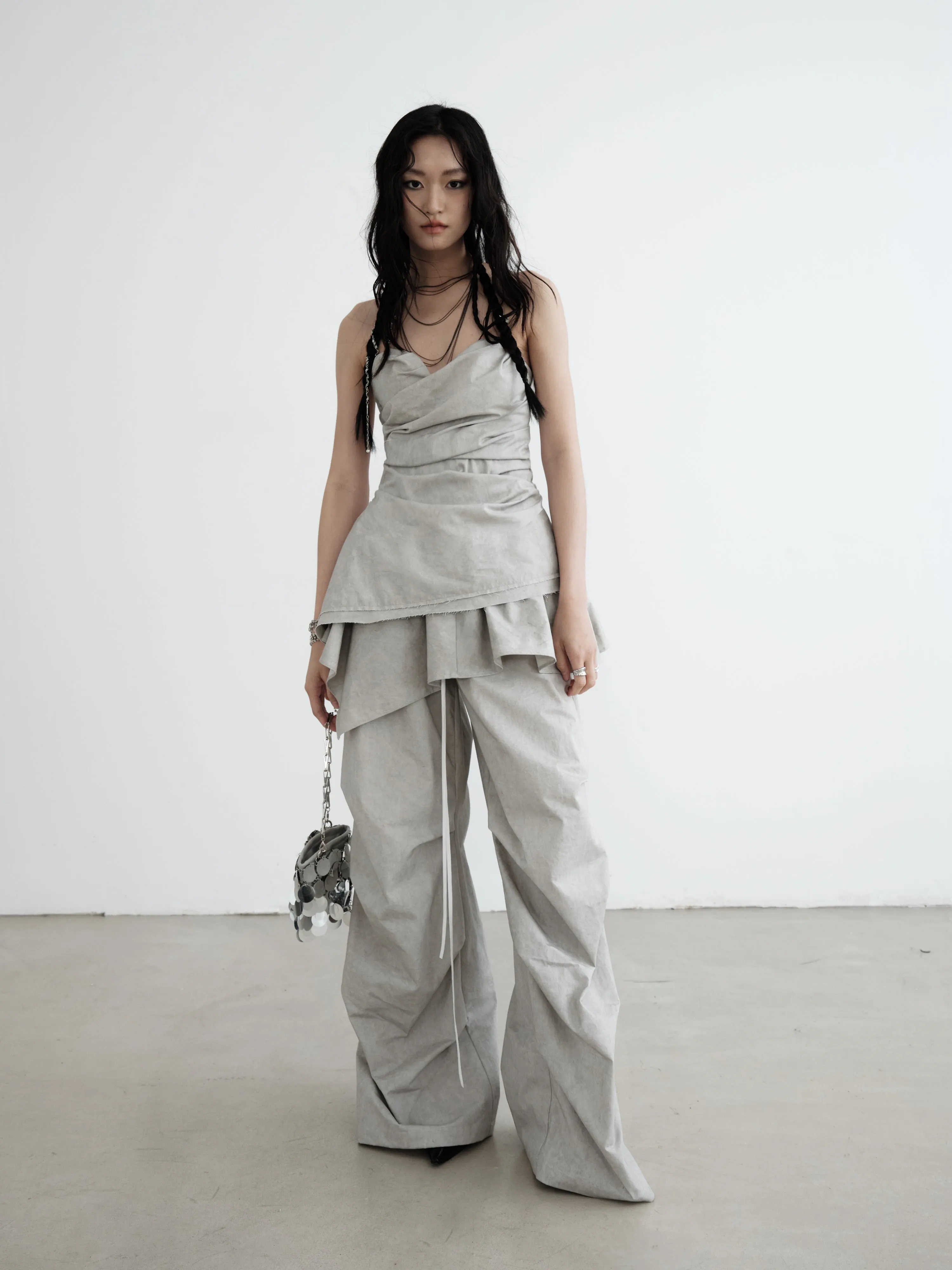 Relaxed Wash Detachable Lotus Skirt Casual Pants