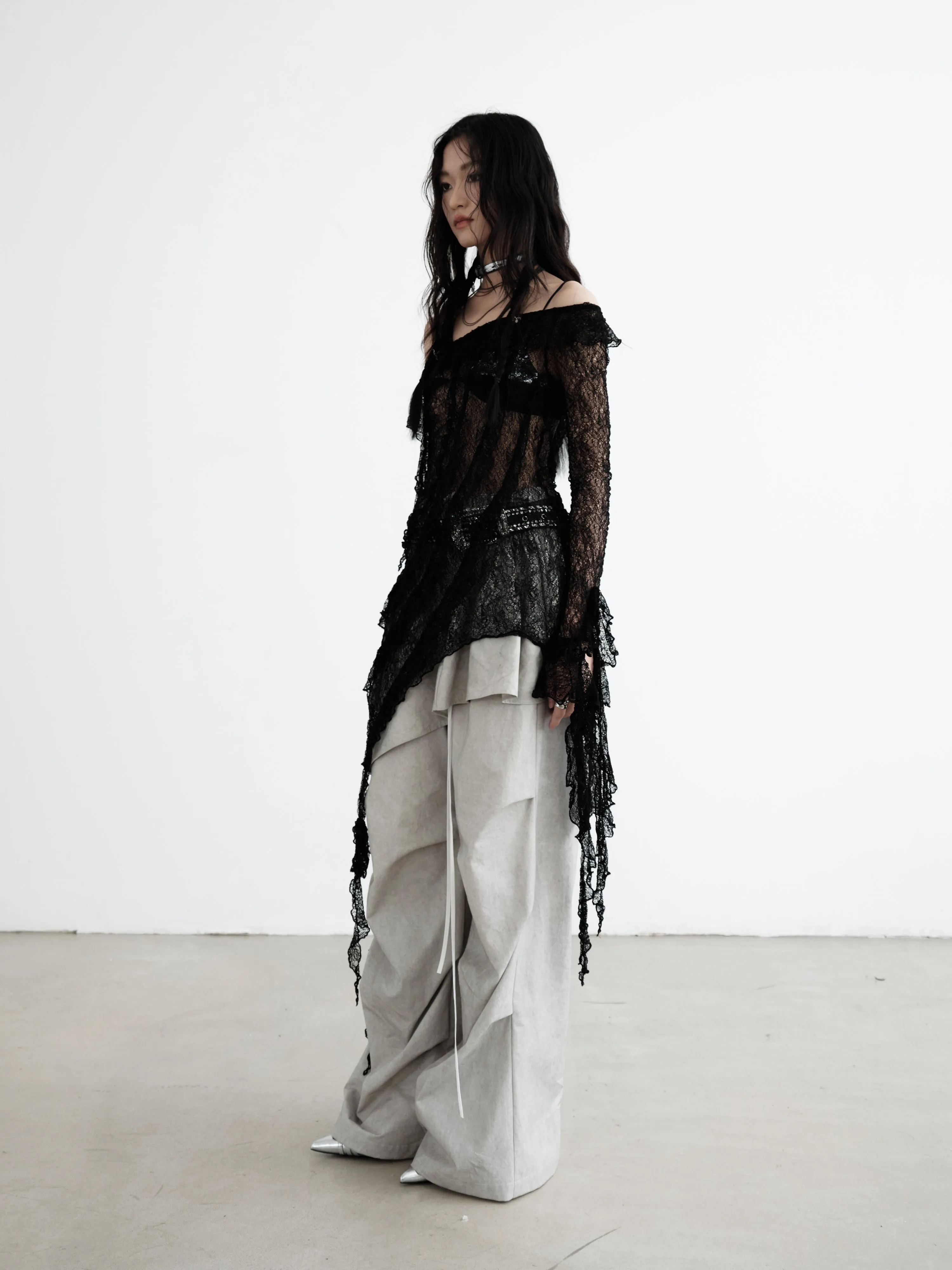 Relaxed Wash Detachable Lotus Skirt Casual Pants