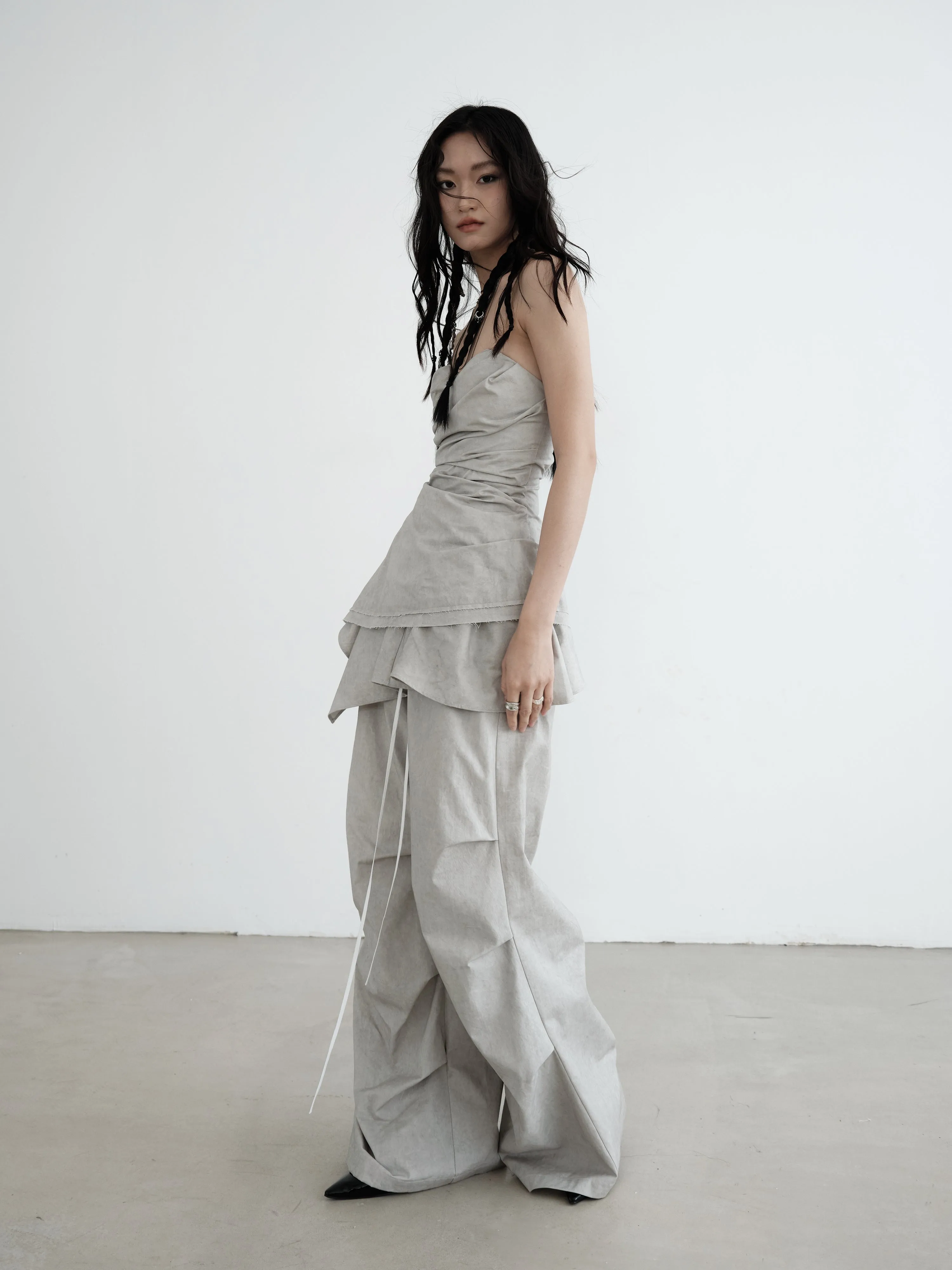 Relaxed Wash Detachable Lotus Skirt Casual Pants