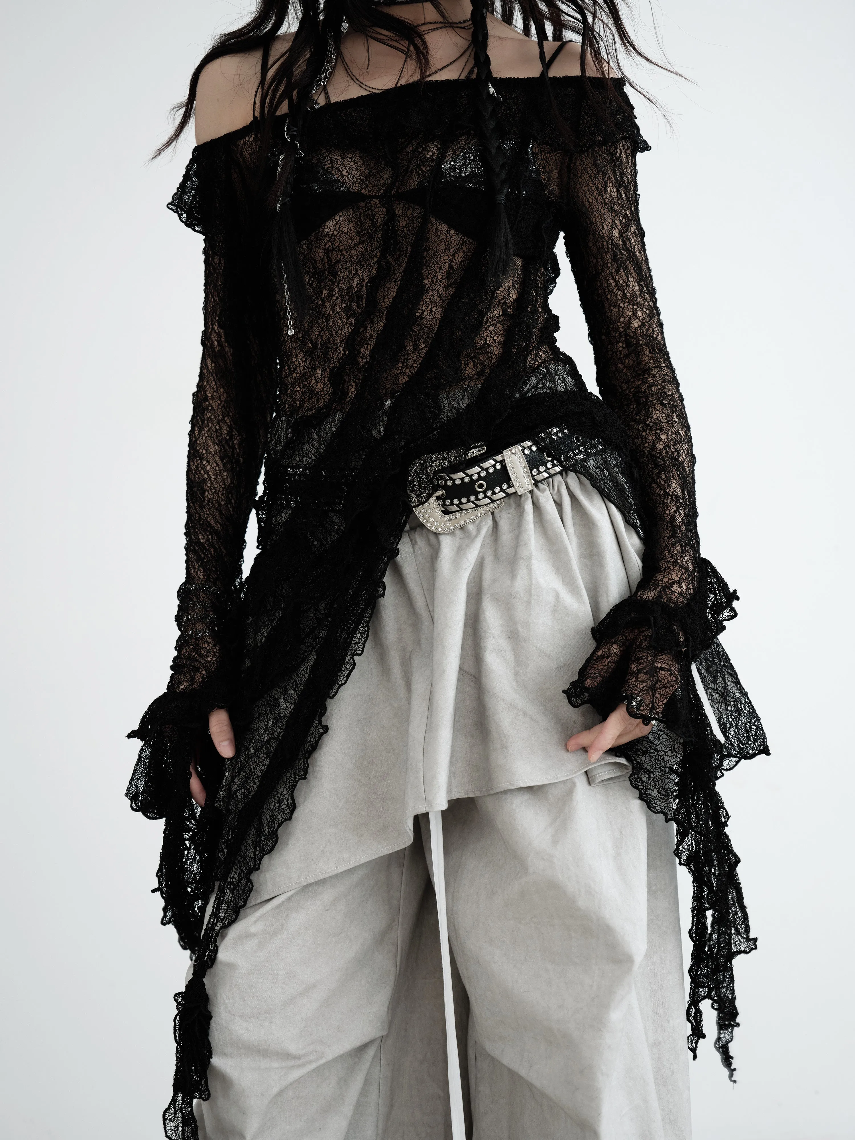 Relaxed Wash Detachable Lotus Skirt Casual Pants