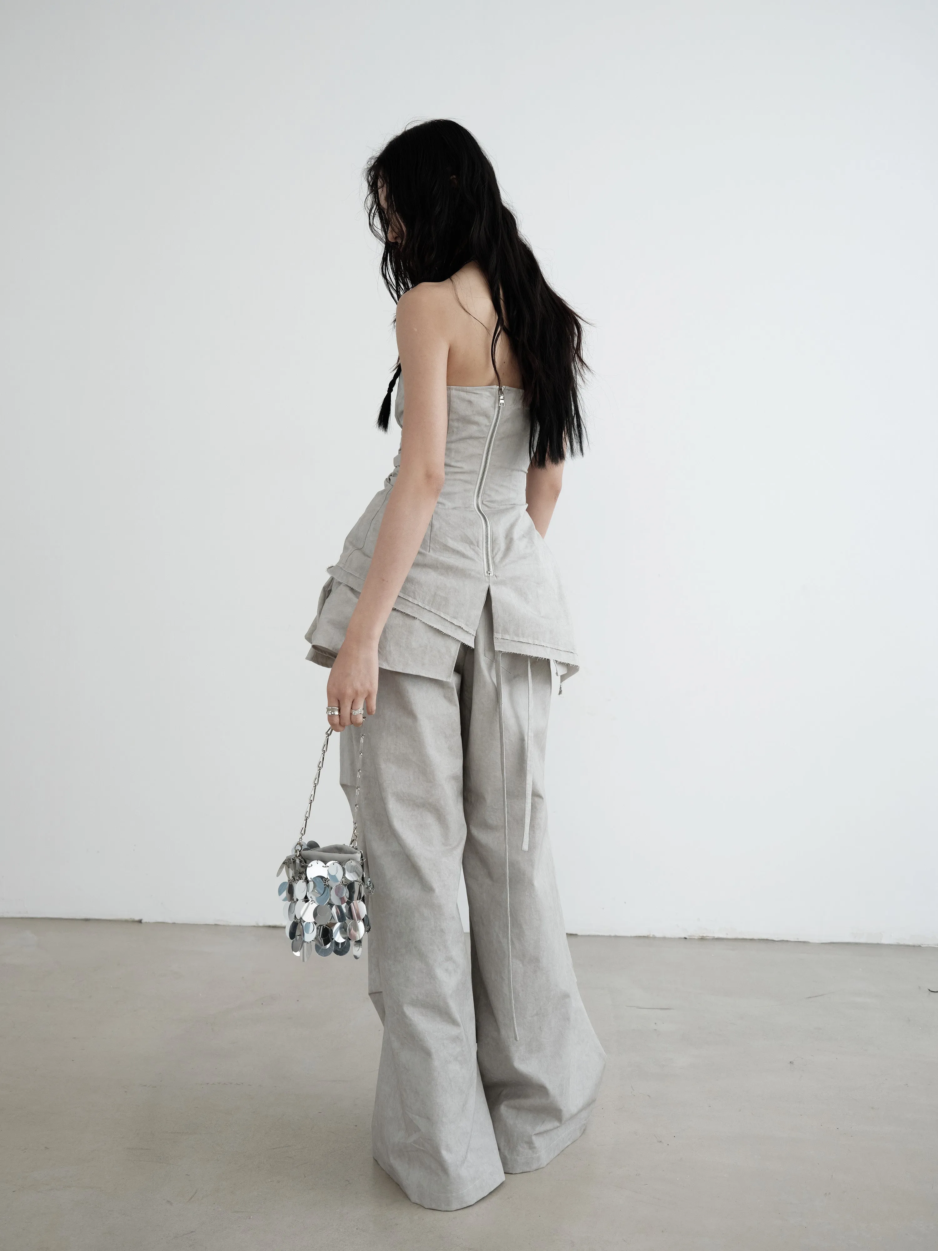 Relaxed Wash Detachable Lotus Skirt Casual Pants