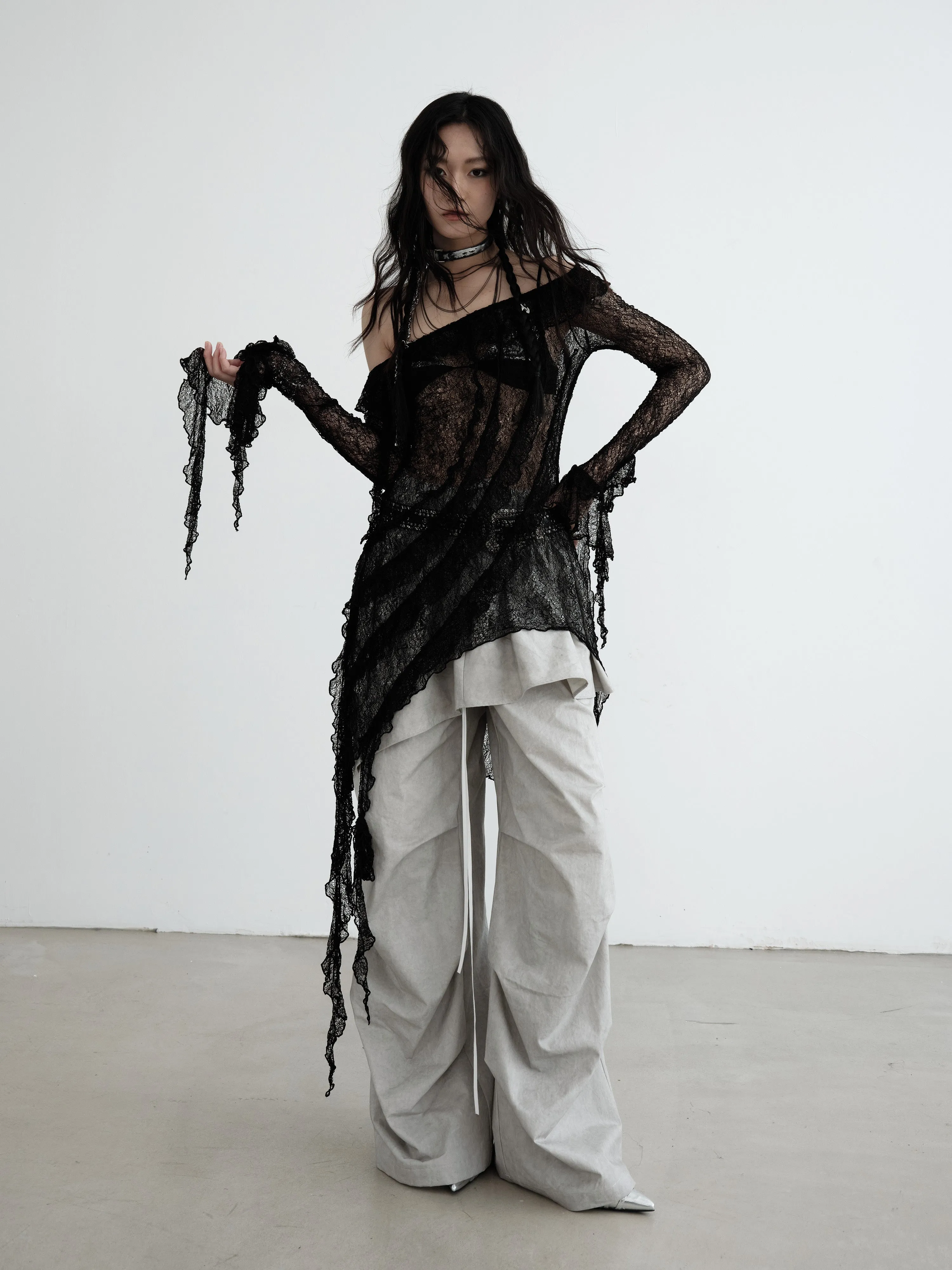 Relaxed Wash Detachable Lotus Skirt Casual Pants