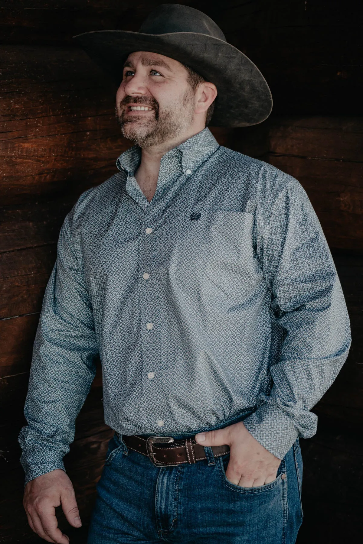 'Roy' CINCH Men's Green Peacock Geo Print Button Down (S-XXL)
