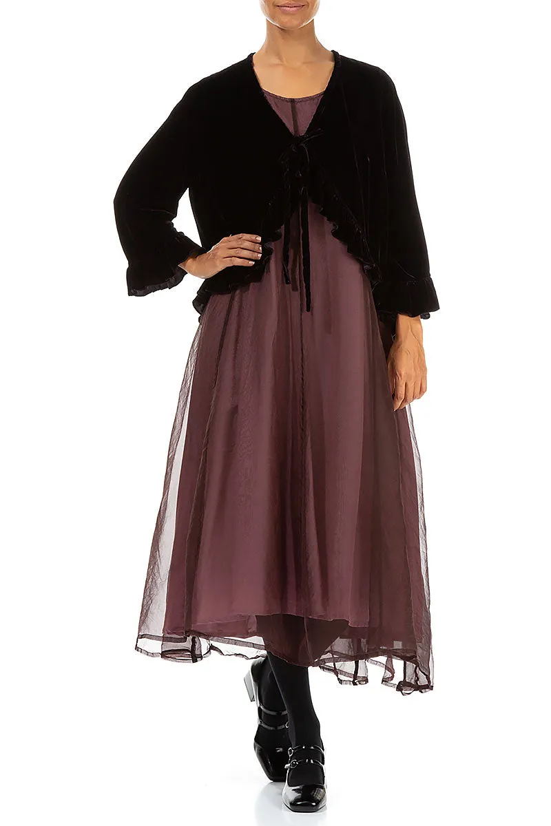 Ruffled Tie-Up Vintage Violet Silk Velvet Jacket