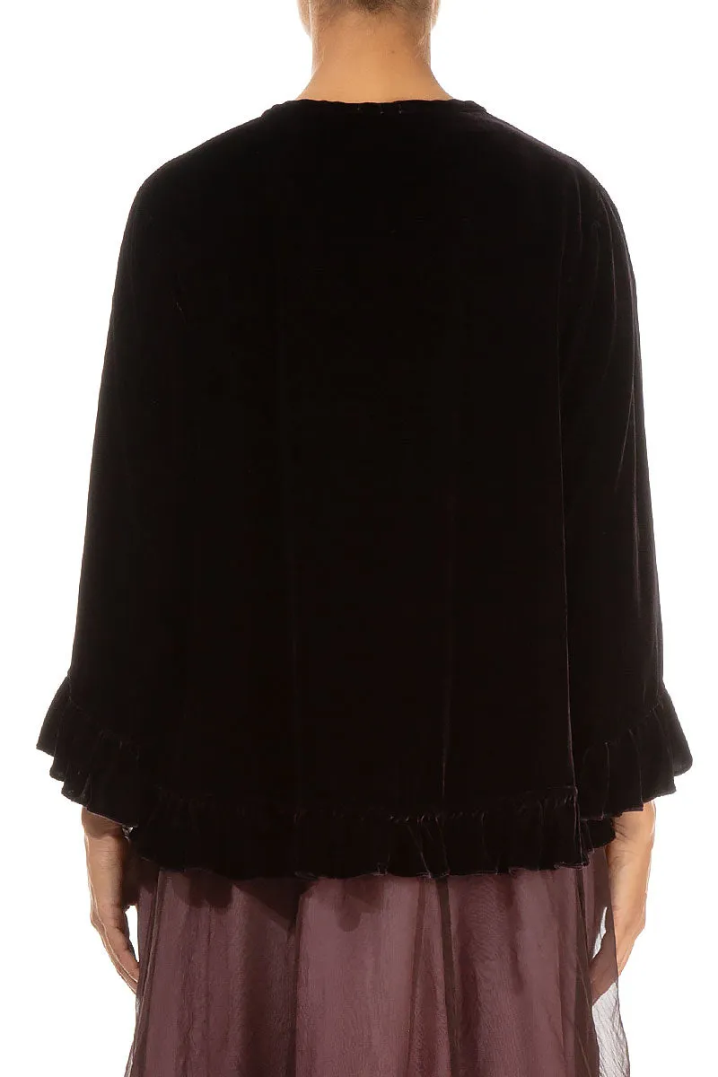 Ruffled Tie-Up Vintage Violet Silk Velvet Jacket