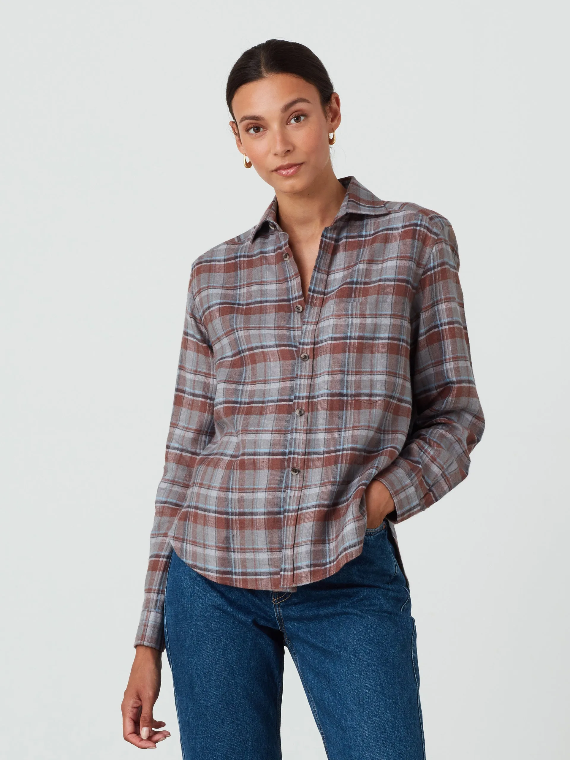 Rust check brushed linen Classic shirt
