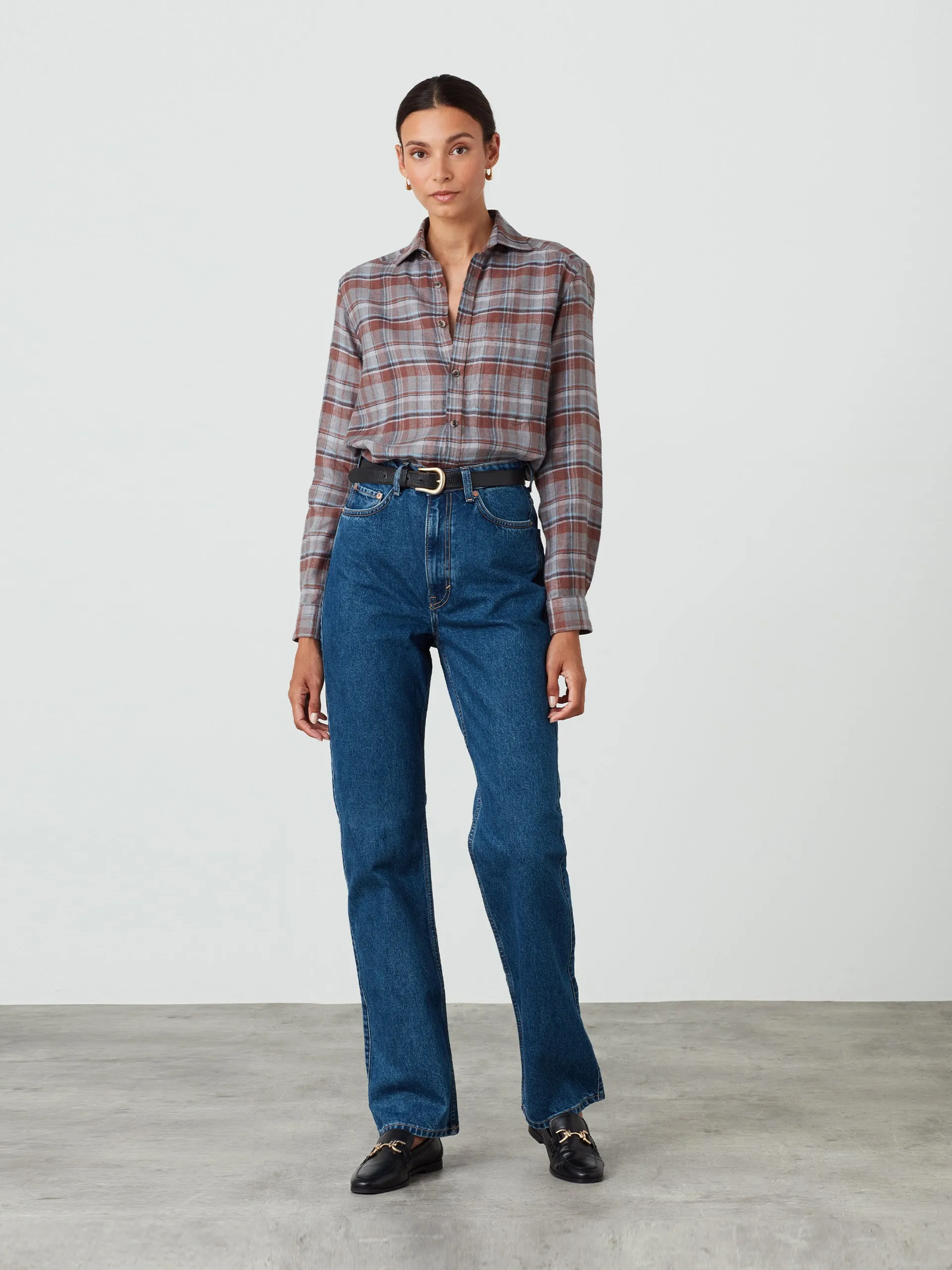 Rust check brushed linen Classic shirt