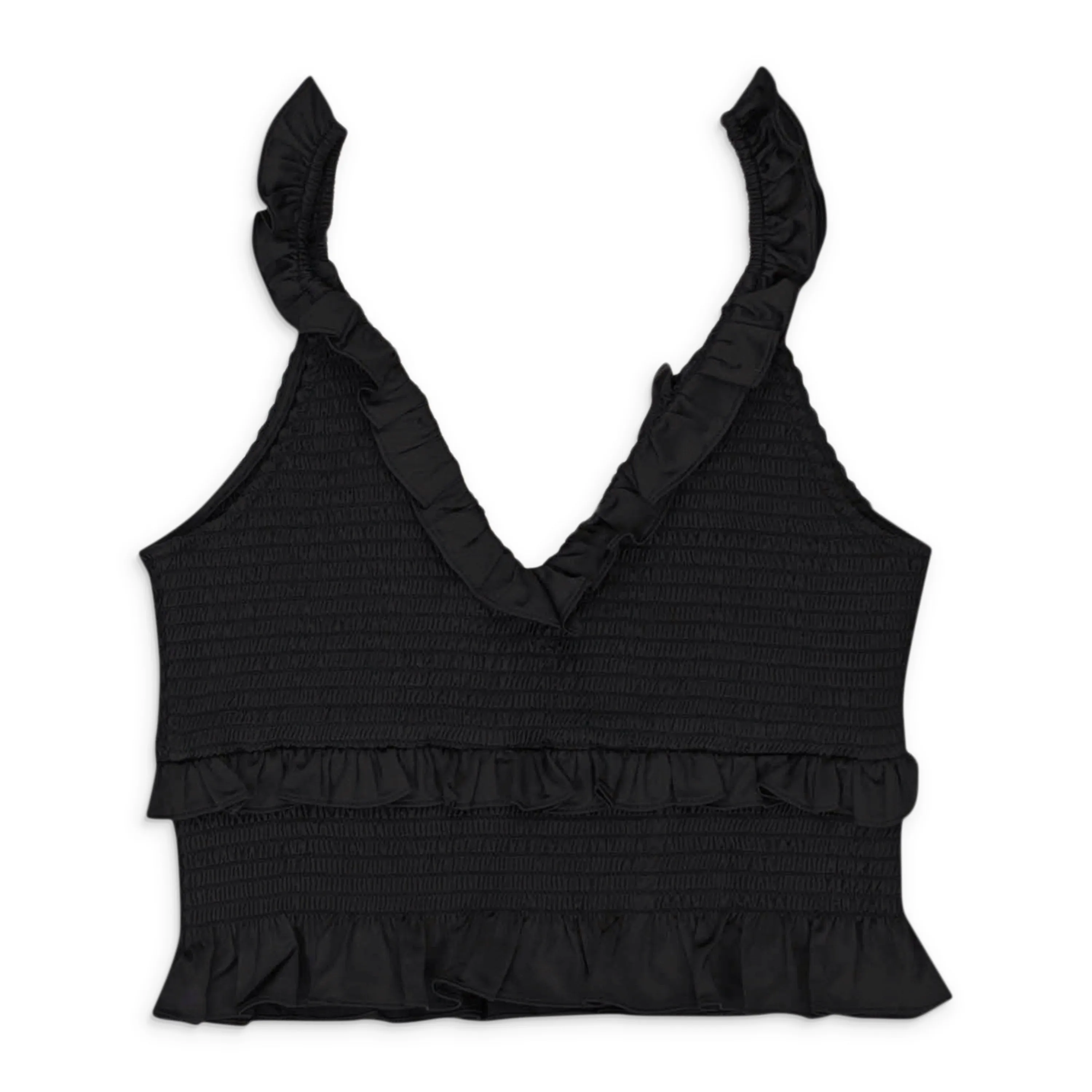 SATIN SMOCKED BLACK TANK TOP