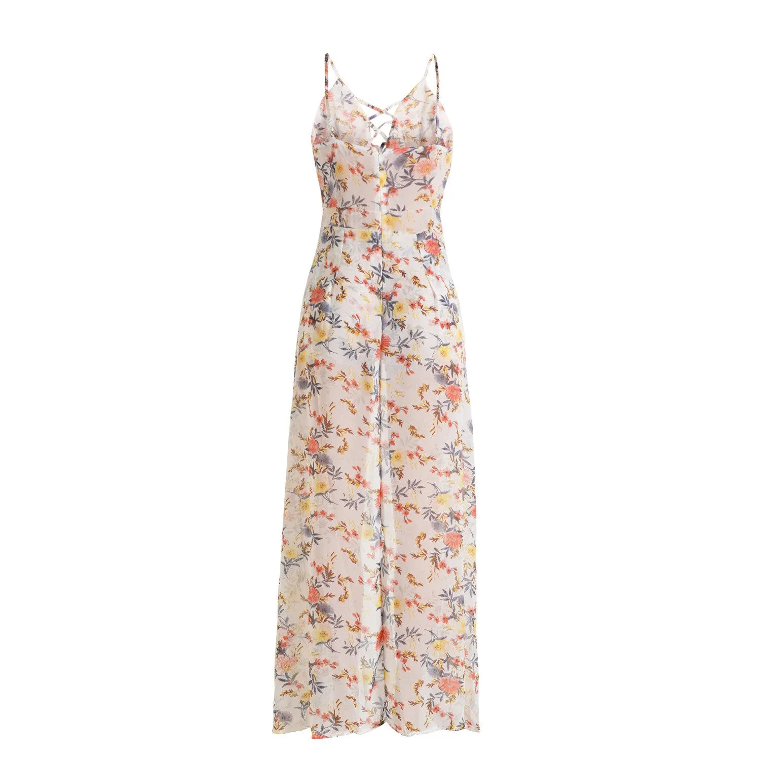 Sexy Chiffon Spaghetti Strap Print Irregular Long Dress
