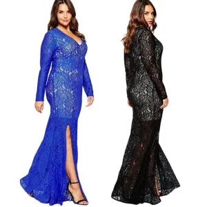 Sexy Elegant Lace Split Long Evening Party Dress