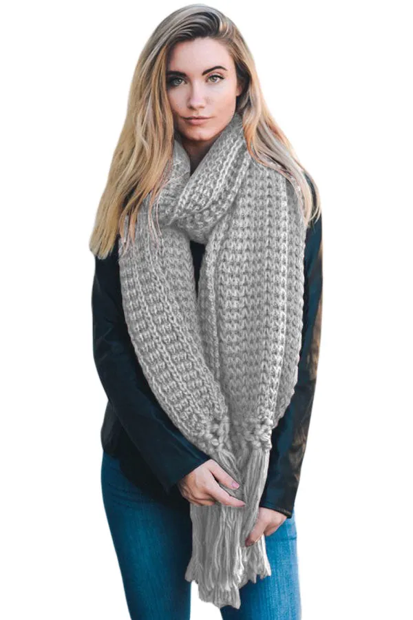 Sexy Gray Cozy Chunky Knit Tassel Scarf
