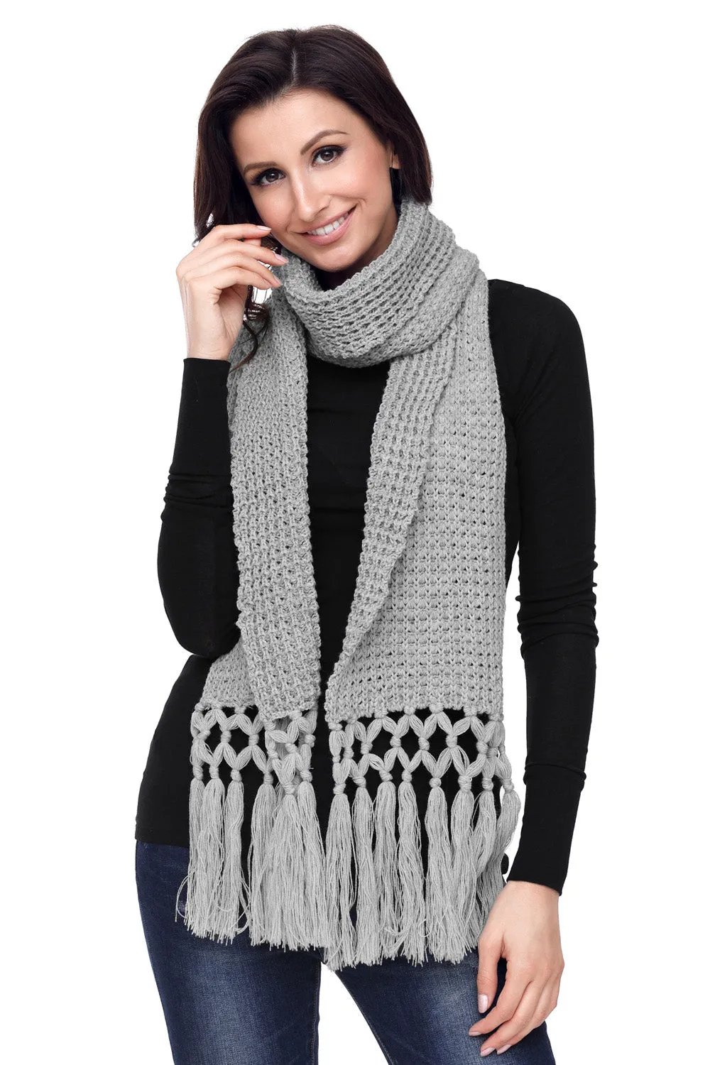 Sexy Gray Cozy Chunky Knit Tassel Scarf