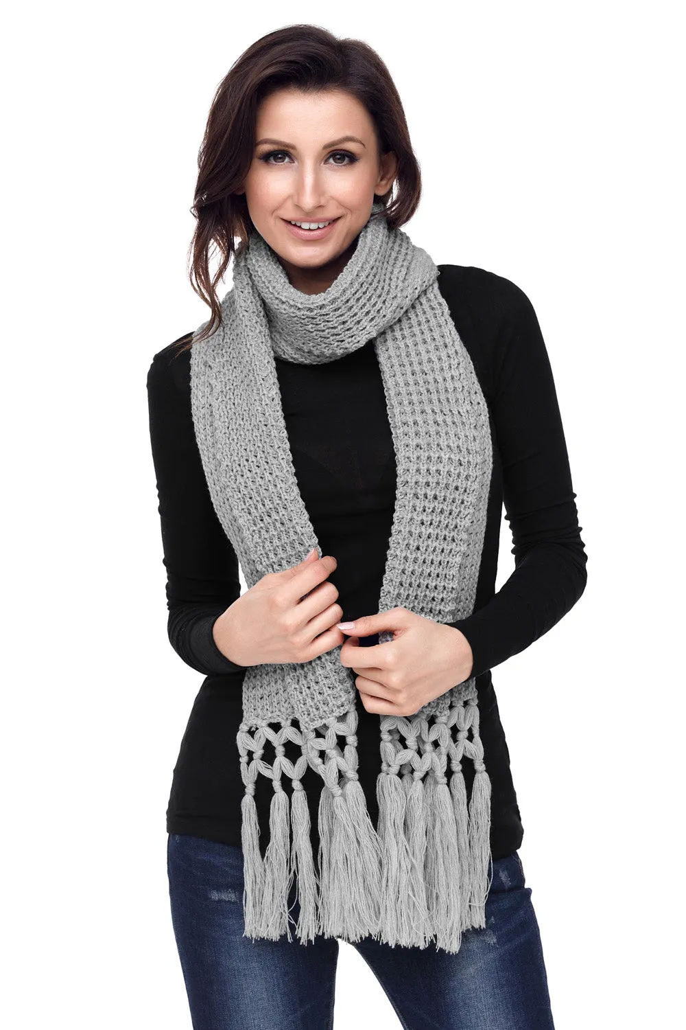 Sexy Gray Cozy Chunky Knit Tassel Scarf