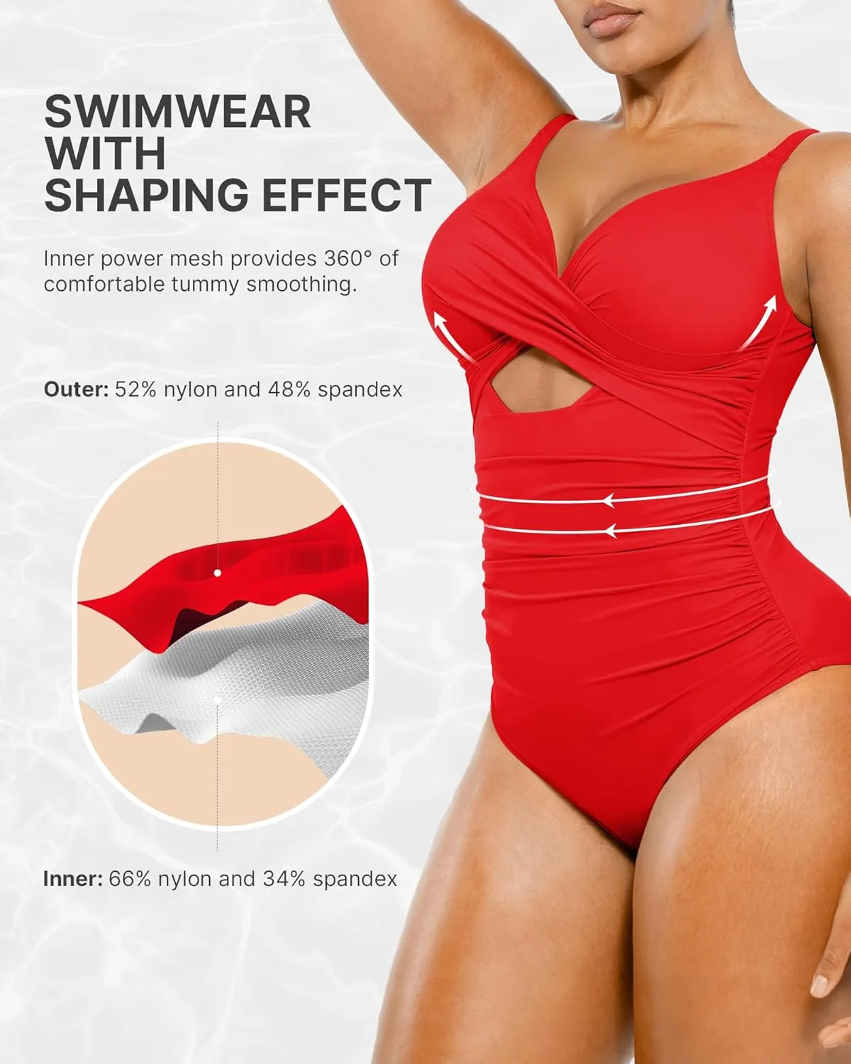 SHAPELLX Tummy Control Swimsuits Women V Neck One Piece Bathing Suit Ruched Push Up Slimming Swimwear Built-in Bra